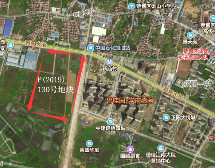 p(2019)130号地块位置示意图      地块位于武汉地铁蔡甸线新庙村